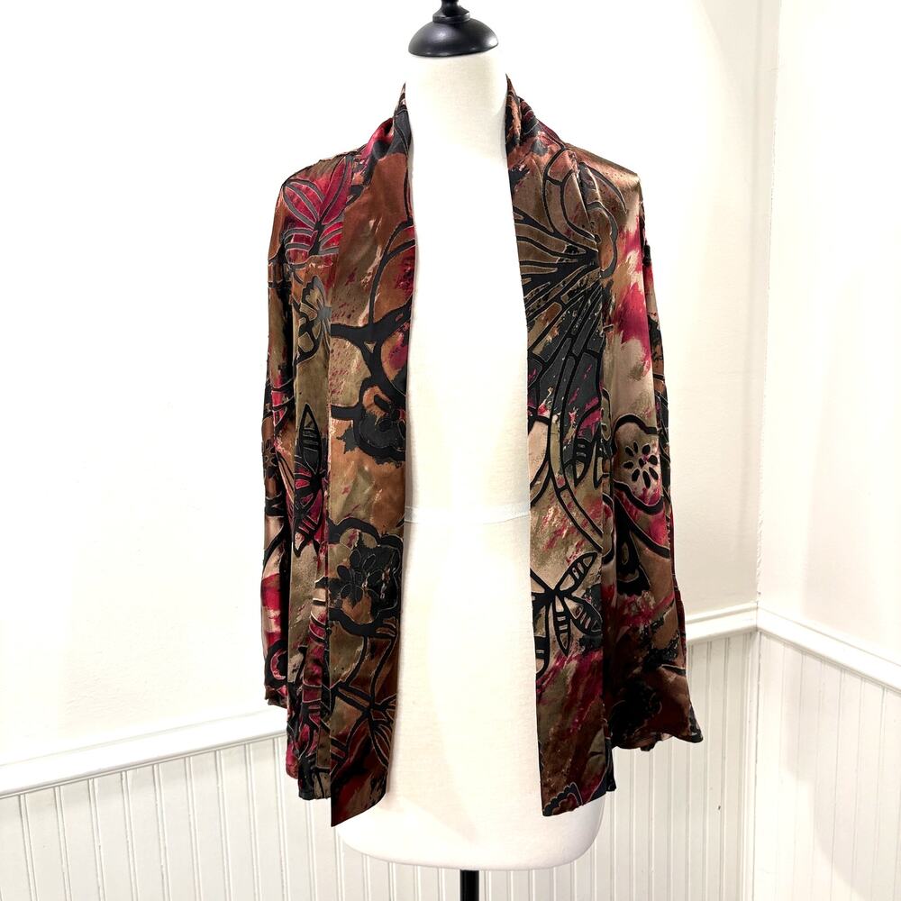 Chicos Size 1 US M Vintage Cardigan Silk Blend Burnout Whimsigoth Fairy Grunge